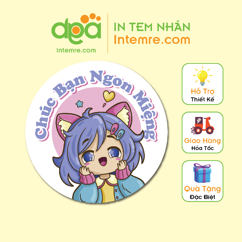 Sẳn 100 Tem Nhãn Giấy Decal Dán Intemre.com Chúc Ngon Miệng - Kt: 3cm - Mẫu 7-15