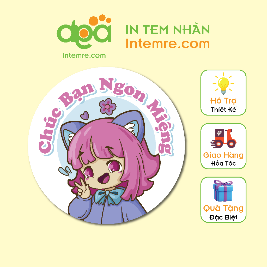 Sẳn 100 Tem Nhãn Giấy Decal Dán Intemre.com Chúc Ngon Miệng - Kt: 3cm - Mẫu 7-15