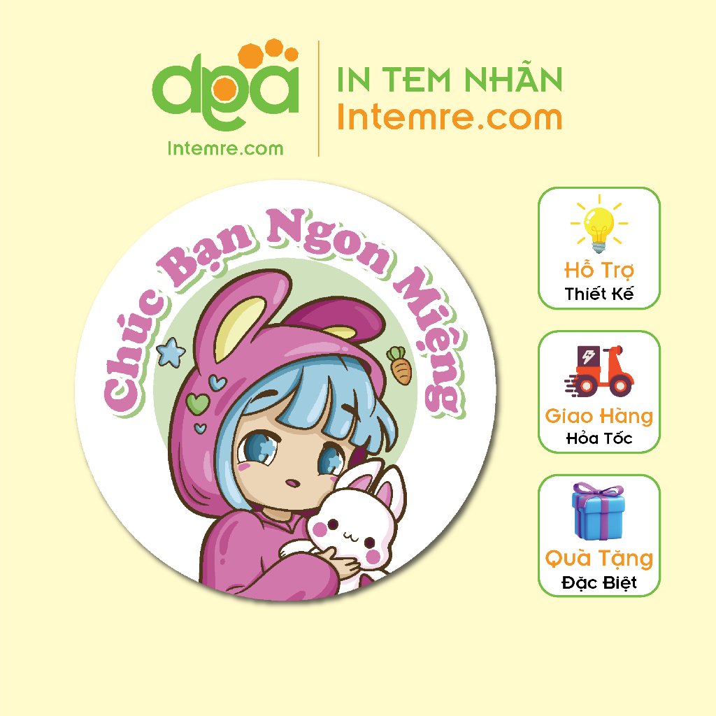 Sẳn 100 Tem Nhãn Giấy Decal Dán Intemre.com Chúc Ngon Miệng - Kt: 3cm - Mẫu 7-15