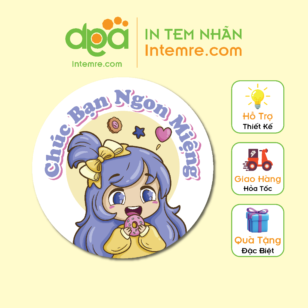 Sẳn 100 Tem Nhãn Giấy Decal Dán Intemre.com Chúc Ngon Miệng - Kt: 3cm - Mẫu 7-15