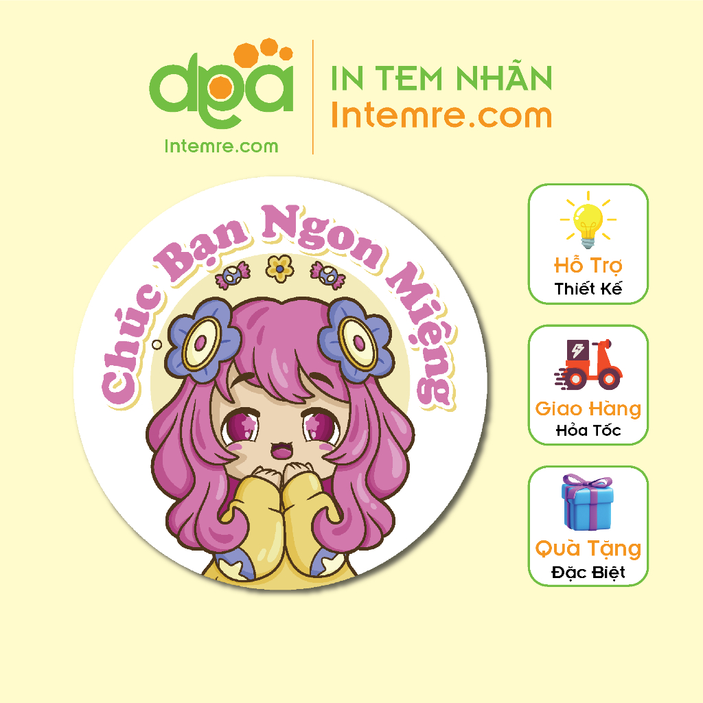 Sẳn 100 Tem Nhãn Giấy Decal Dán Intemre.com Chúc Ngon Miệng - Kt: 3cm - Mẫu 7-15