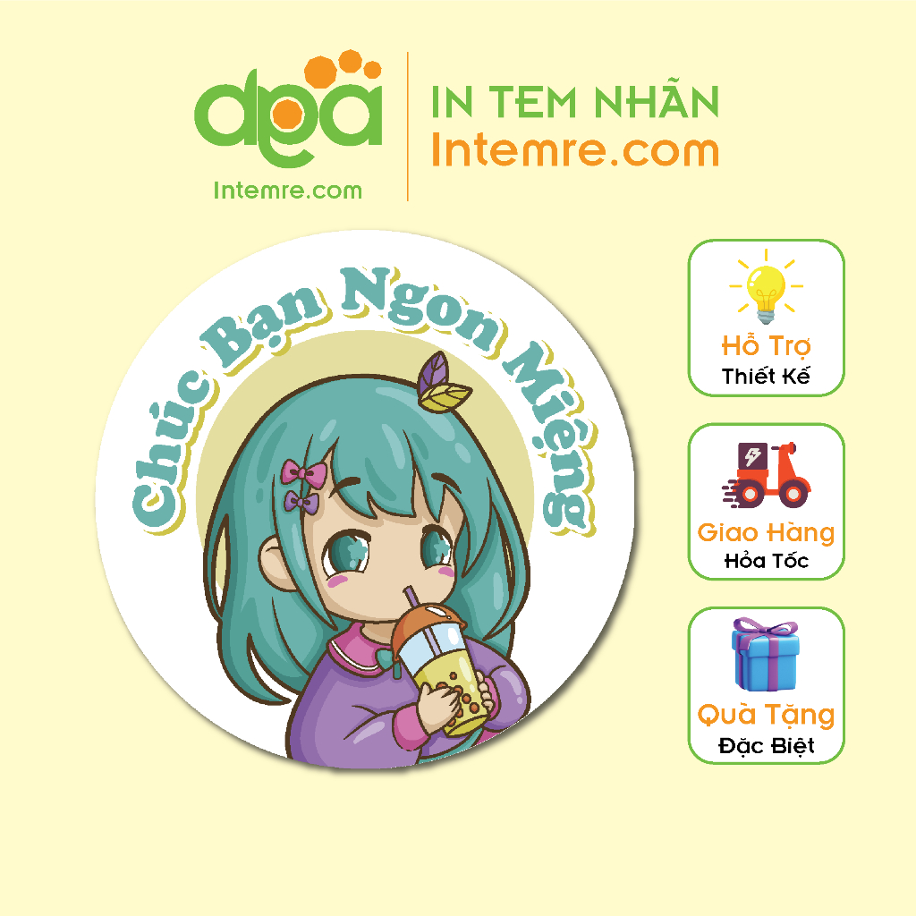 Sẳn 100 Tem Nhãn Giấy Decal Dán Intemre.com Chúc Ngon Miệng - Kt: 3cm - Mẫu 7-15