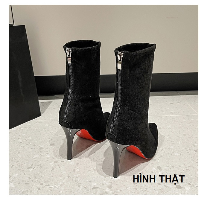 Giày boot cao gót 9 phân da lộn cổ lửng, bốt nữ cao gót sang trọng, ôm chân thon gọn S063