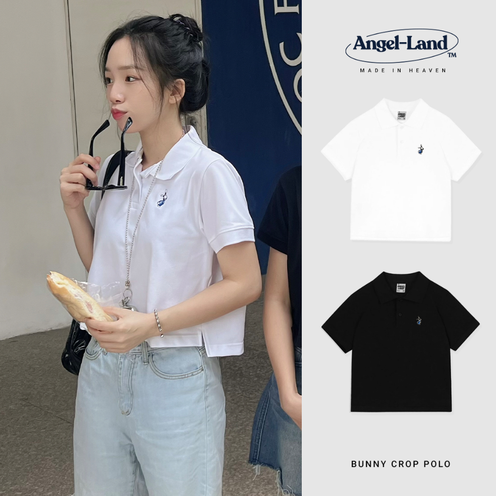 Áo Thun Polo Crop Angel-Land Bunny màu trắng BPW