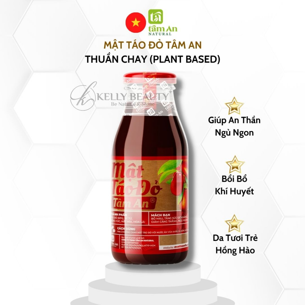 Mật Táo Đỏ Tâm An Thuần Chay - Bồi Bổ Khí Huyết, Da Tươi Trẻ Hồng Hào; Ngủ Ngon - Kelly Beauty