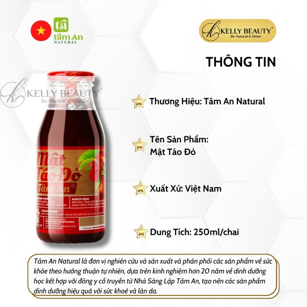 Mật Táo Đỏ Tâm An Thuần Chay - Bồi Bổ Khí Huyết, Da Tươi Trẻ Hồng Hào; Ngủ Ngon - Kelly Beauty