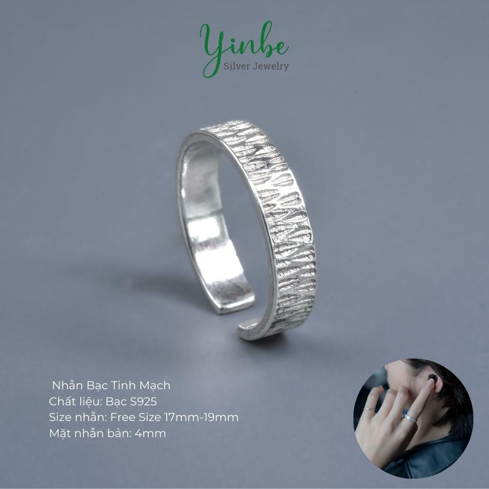 Nhẫn Bạc Tinh Mạch Yinbe Silver kiểu cá tính, Nhẫn Bạc Trơn Nam Nữ Unisex, Nhẫn Freesize YR031