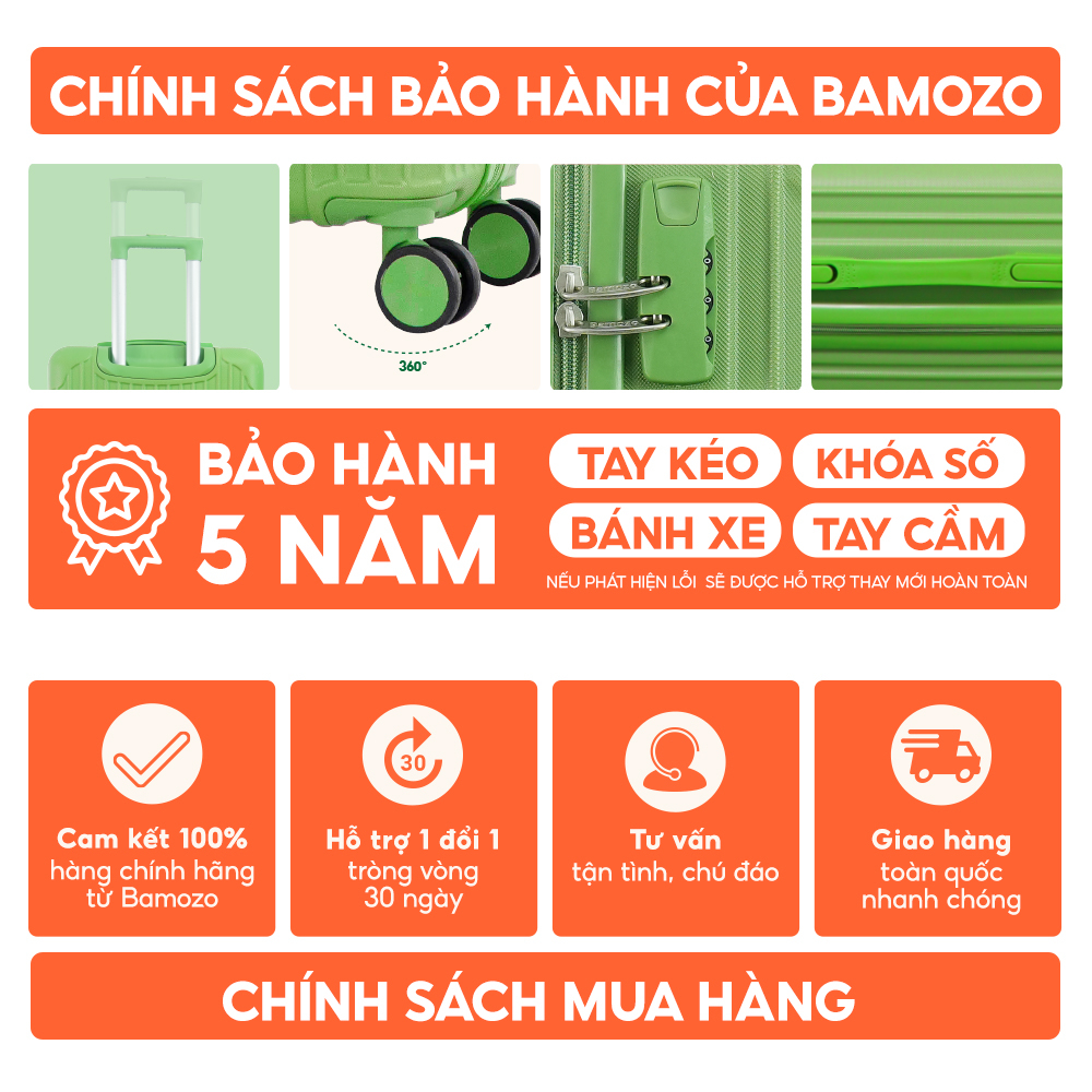 Vali Kéo Du Lịch Bamozo 8801 Bản Thường Size 20 Nhựa ABS Bền Đẹp Bảo Hành 5 Năm