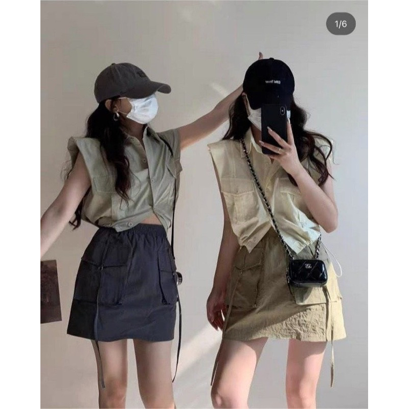 🎉 𝒏𝒆𝒘 𝒊𝒏 - Set sơ mi gió ngắn 🍑