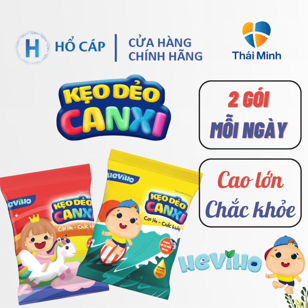 Kẹo dẻo Canxi Heviho - Canxi từ cá hồi Nauy - Cao lớn, chắc khỏe - Combo 10 gói 30g