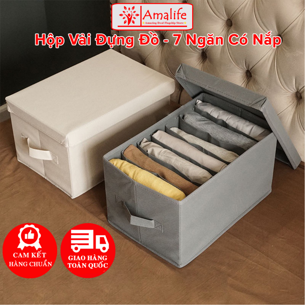 Hộp Vải Đựng Đồ 7 Ngăn Có Nắp Đa Năng – Khay Để Đồ 7 Ngăn Đựng Quần Áo Tất Đồ Lót Vải Oxford Cao Cấp Chia Ngăn Gấp Gọn