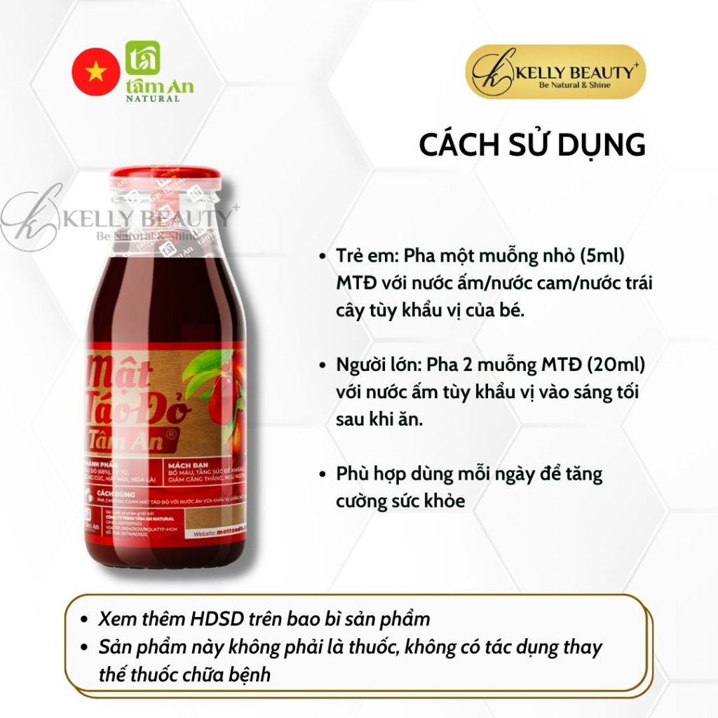 Mật Táo Đỏ Tâm An Thuần Chay - Bồi Bổ Khí Huyết, Da Tươi Trẻ Hồng Hào; Ngủ Ngon - Kelly Beauty