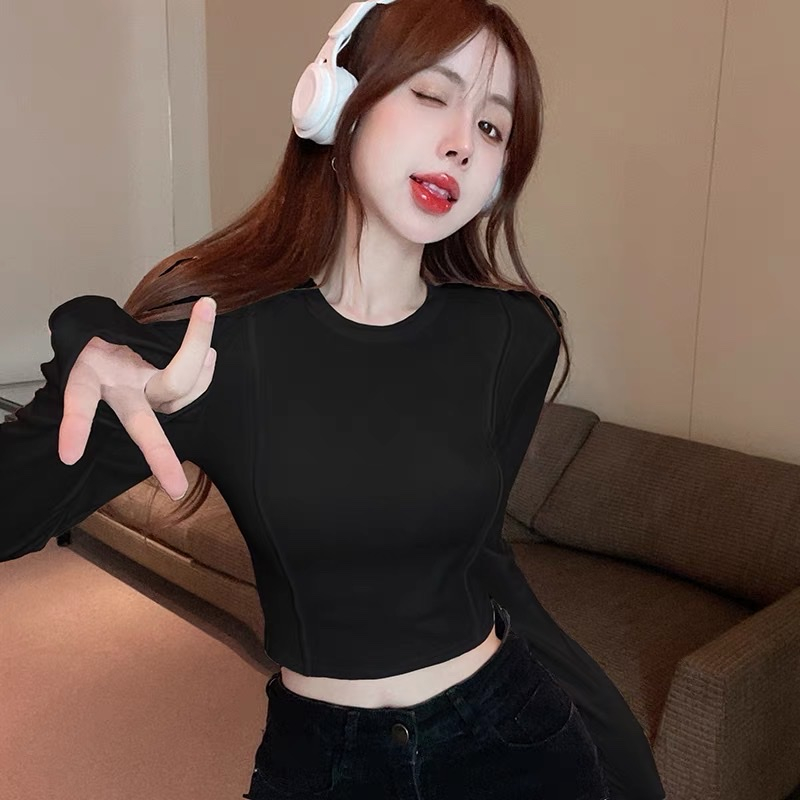 Áo Thun Nữ Dáng Croptop Tay Dài Xỏ Ngón Kiểu Trơn Nhiều Màu