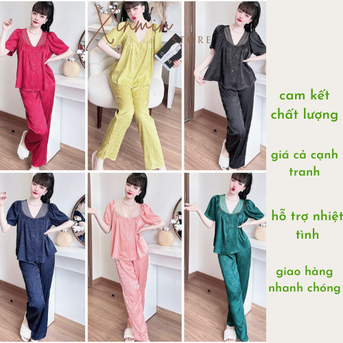 Bộ mặc nhà"siêu xinh" bộ lửng xước 3 ren;bộ dài xước ren tay phồng freesize dưới 65kg XINMIN.STORE