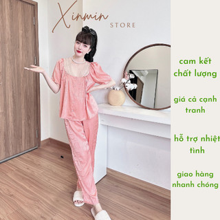 Bộ mặc nhà"siêu xinh" bộ lửng xước 3 ren;bộ dài xước ren tay phồng freesize dưới 65kg XINMIN.STORE