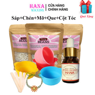 Combo Sáp Wax Lông Hana Waxing Tặng Chén Nấu Sáp Silicon giúp làm sạch lông nách , tay , chân , bikini