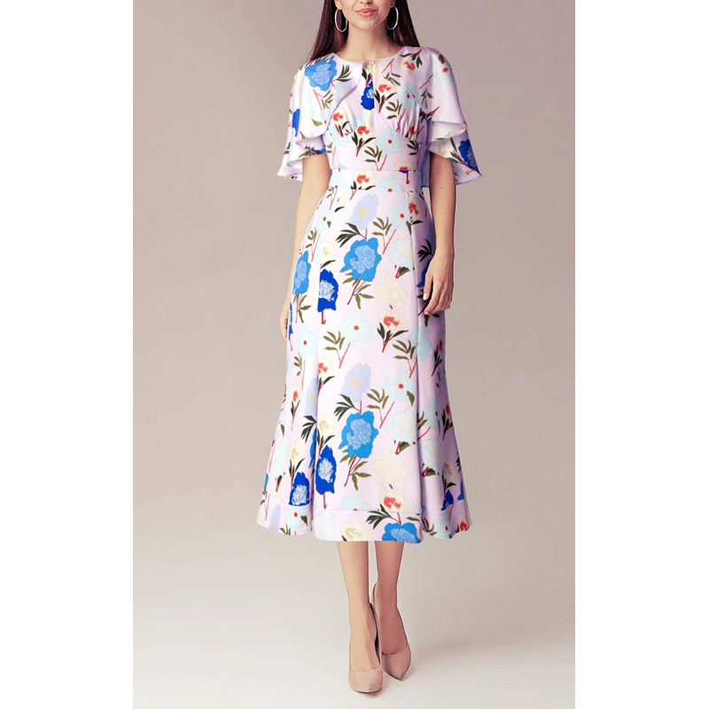 BEUCLOSET - Đầm choàng cổ hoạ tiết hoa mềm rũ