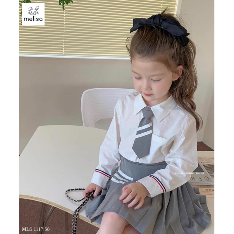 Set Váy Bé Gái Thu Chân Váy Ghi 3 Sọc MLS