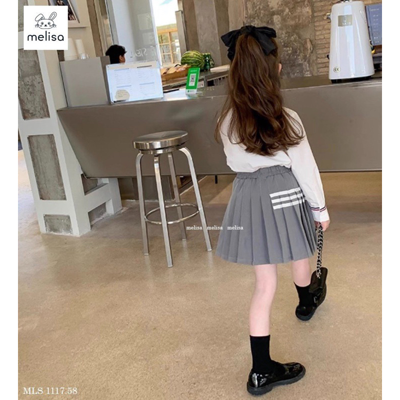 Set Váy Bé Gái Thu Chân Váy Ghi 3 Sọc MLS