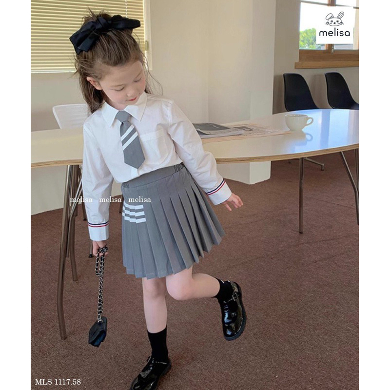 Set Váy Bé Gái Thu Chân Váy Ghi 3 Sọc MLS