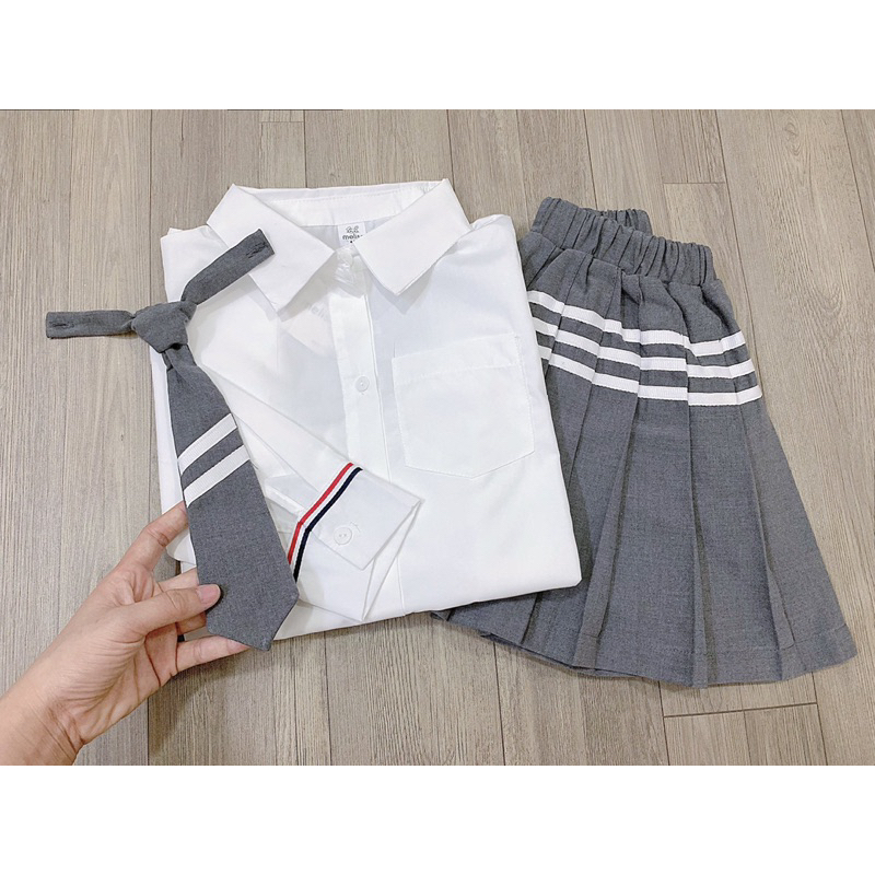 Set Váy Bé Gái Thu Chân Váy Ghi 3 Sọc MLS