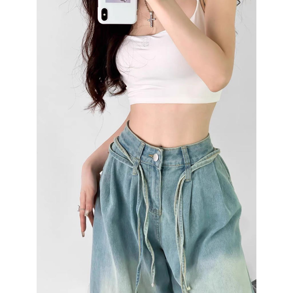 Jeans xanh nhiều dây