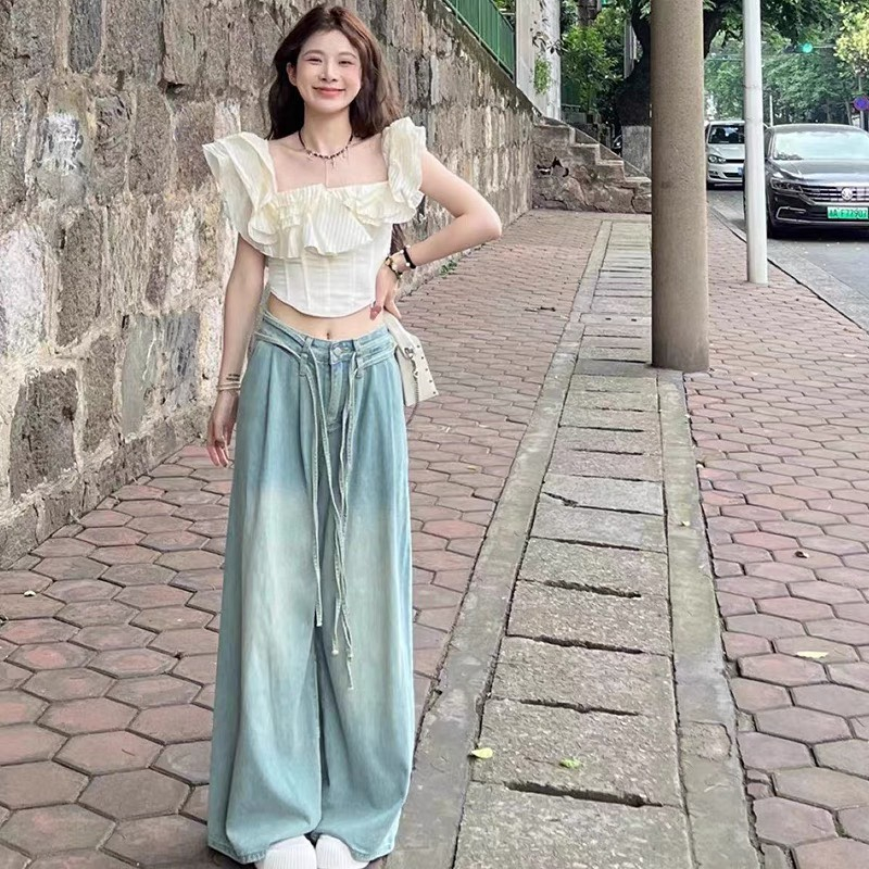 Jeans xanh nhiều dây