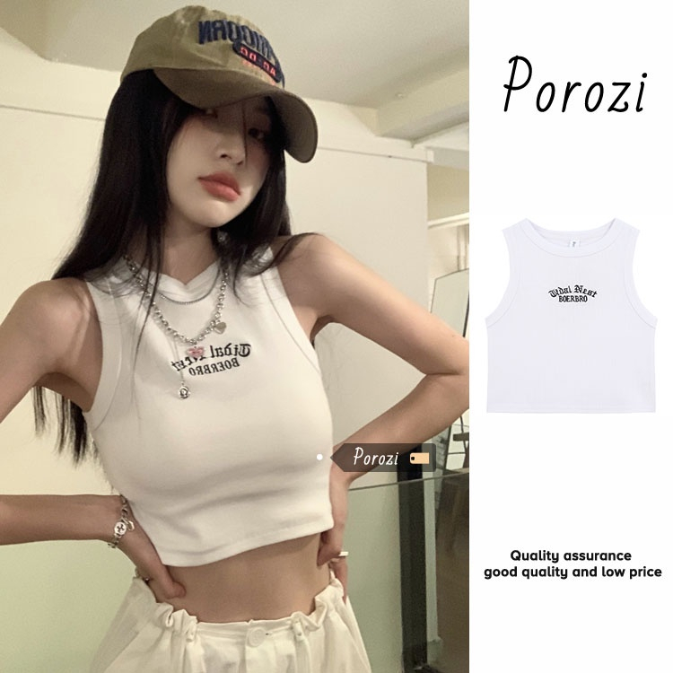 Porozi Áo croptop Spice Girl Áo tank top Ôm Dáng Không Tay Màu Trắng Phong Cách Mới Mùa Hè Cho Nữ | BigBuy360 - bigbuy360.vn