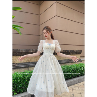Đầm voan hoa tay bồng dáng xòe dài đáng yêu - Deni Dress