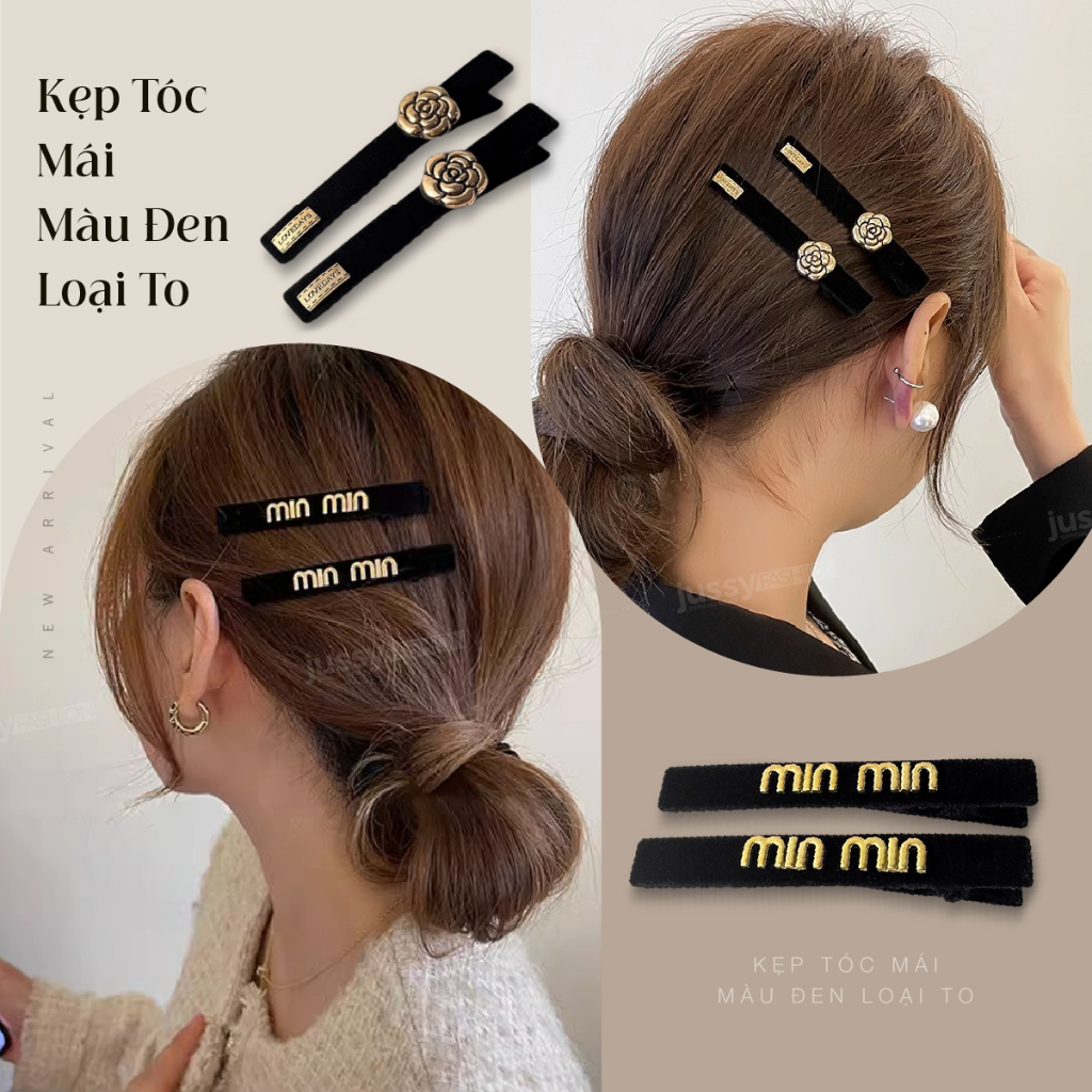 Set 3 Kẹp Bấm Mái Icon Dễ Thương Loại To Jussy Official Kiểu Kẹp Tóc Mái Màu Đen Sang Chảnh Hot Trend