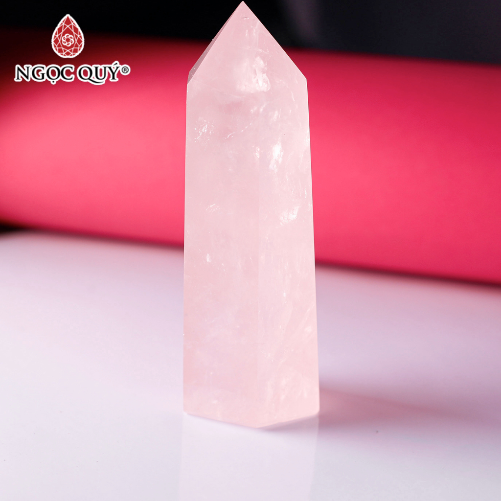 Vật phẩm trưng bày trụ đá Rose Quartz - Ngọc Quý