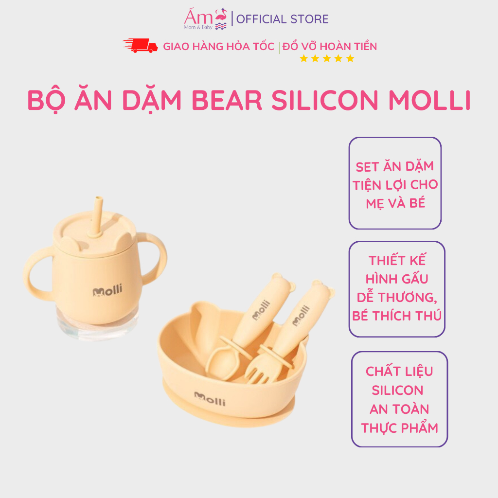 Bộ Ăn Dặm Bear Molli Ấm Baby Silicon Cao Cấp Dành Cho Bé