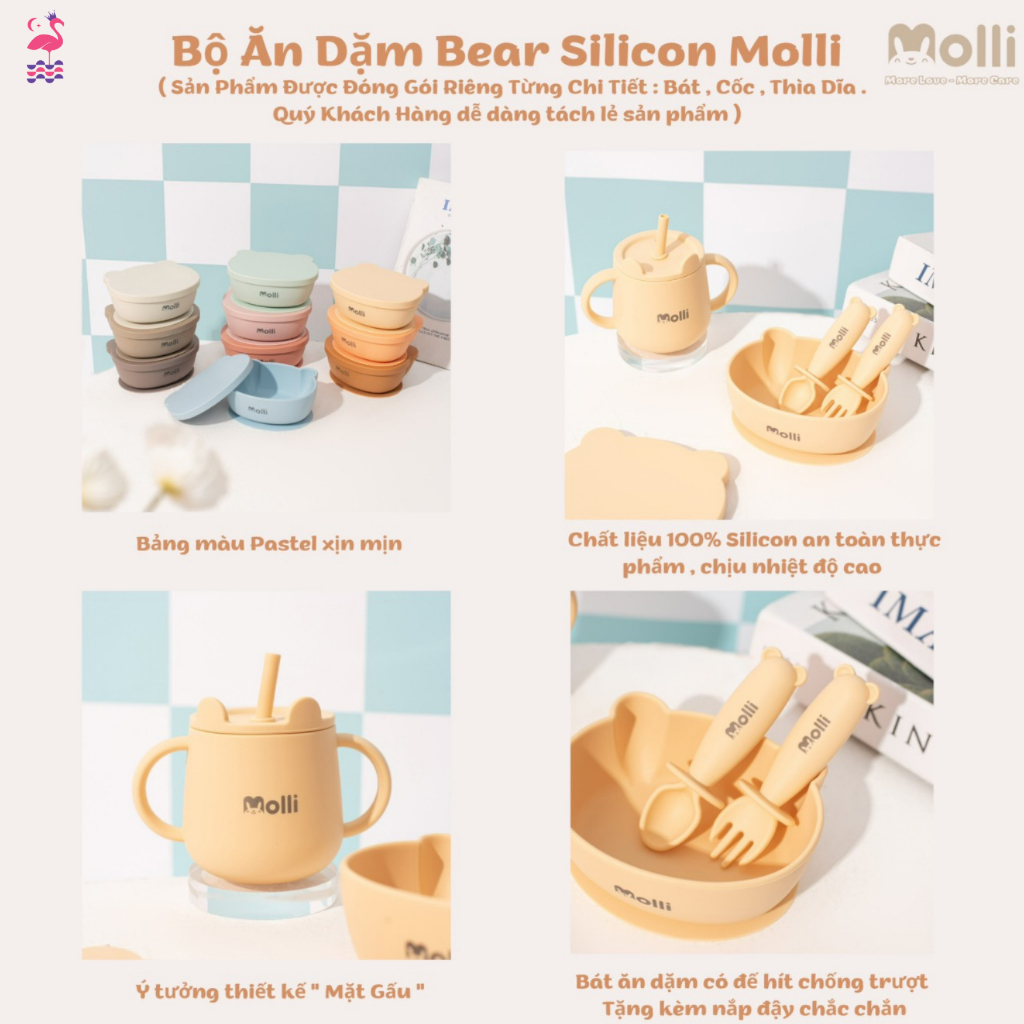 Bộ Ăn Dặm Bear Molli Ấm Baby Silicon Cao Cấp Dành Cho Bé