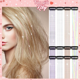 Tóc kim tuyến gắn kẹp sẵn Koty, Set 6 kẹp tóc giả kim tuyến lấp lánh TG690