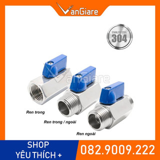 Van bi mini inox, van khóa tay gạt inox 304 ren trong ren ngoài 13 17 21