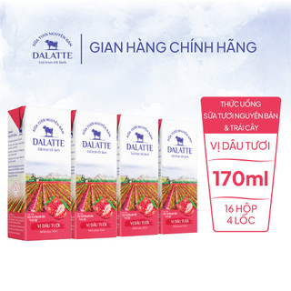 Combo 4 lốc DALATTE 170ml Thức uống SỮA TƯƠI NGUYÊN BẢN & TRÁI CÂY - Vị dâu tươi