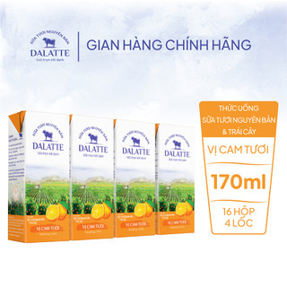 Combo 4 lốc - dalatte 170ml thức uống sữa tươi nguyên bản & trái cây - vị cam tươi