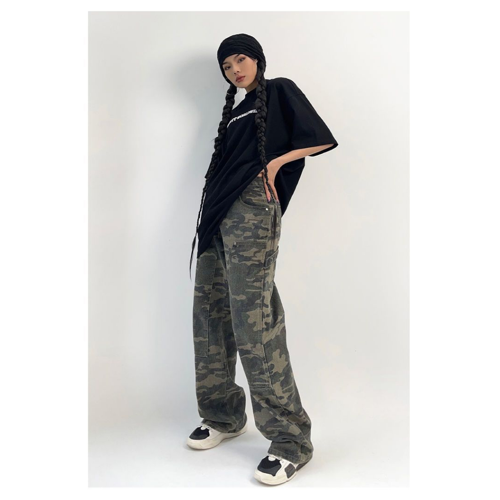 Quần jeans dài ống suông rộng phủ chân họa tiết siêu ngầu, cá tính, năng động