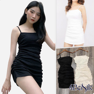 Váy đầm body 2 dây nữ 4BASIK dây rút hông eo nhún chất liệu tăm lạnh co giãn - VBD01