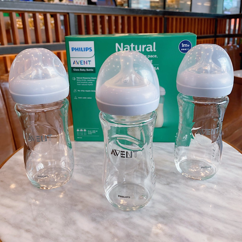 Bình Sữa  Philip Avent Natural Thủy Tinh Nội Địa Mỹ 240ML, Đủ Size Cho Bé Từ 0-18 Tháng Tuổi, Không BPA, Núm Silicon