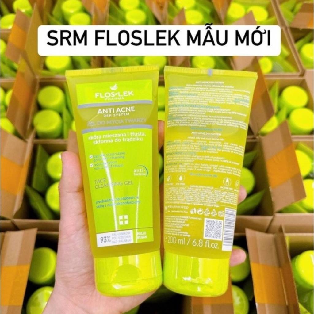 Sữa rửa mặt Floslek Anti Acne Face Cleansing Gel 200ml cho da dầu mụn giúp làm sạch sâu bụi bẩn, bã nhờn