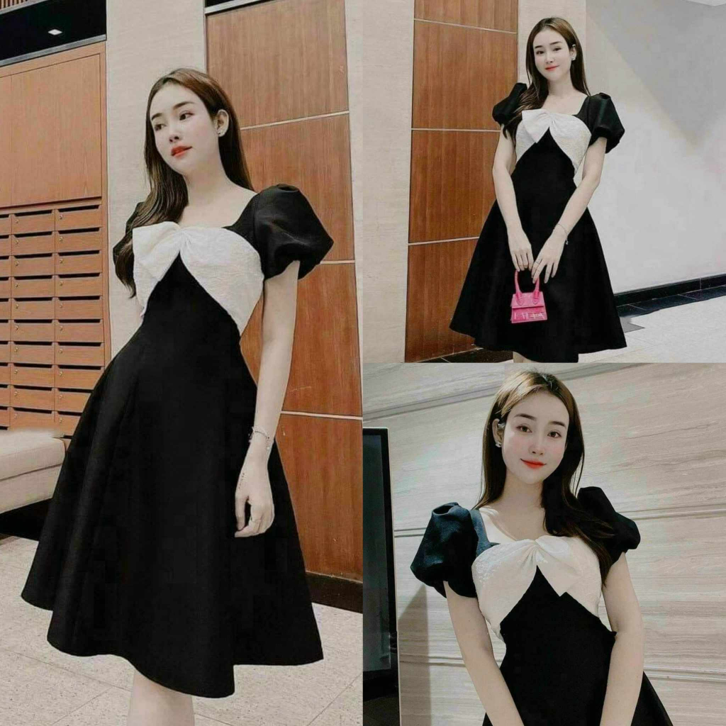 Đầm nữ xòe phối nơ kiểu dáng sang trọng dự tiệc