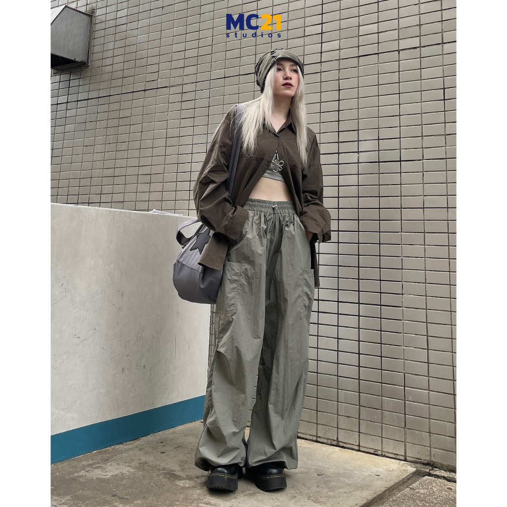 Quần jogger kaki gió MC21.STUDIOS ống rộng lưng cạp chun bigsize cargo Unisex nam nữ Ulzzang Streetwear Hàn Quốc Q3718