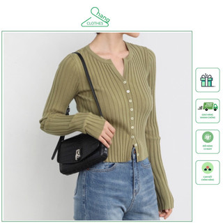 Áo len nữ dài tay lông thỏ cài cúc chất dày dặn co giãn