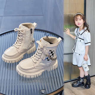 Giày boot bé gái sz28-37 boot cổ cao khoá kéo phối dây xích bạc cực chất. chất da êm mềm dễ mang. khoá kéo 9805