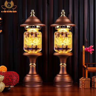 [HÀNG SẴN] CẶP 2 CÂY ĐÈN LED CHỮ PHẬT TÂM KINH HOA SEN PHA LÊ THỜ CÚNG TRANG TRÍ