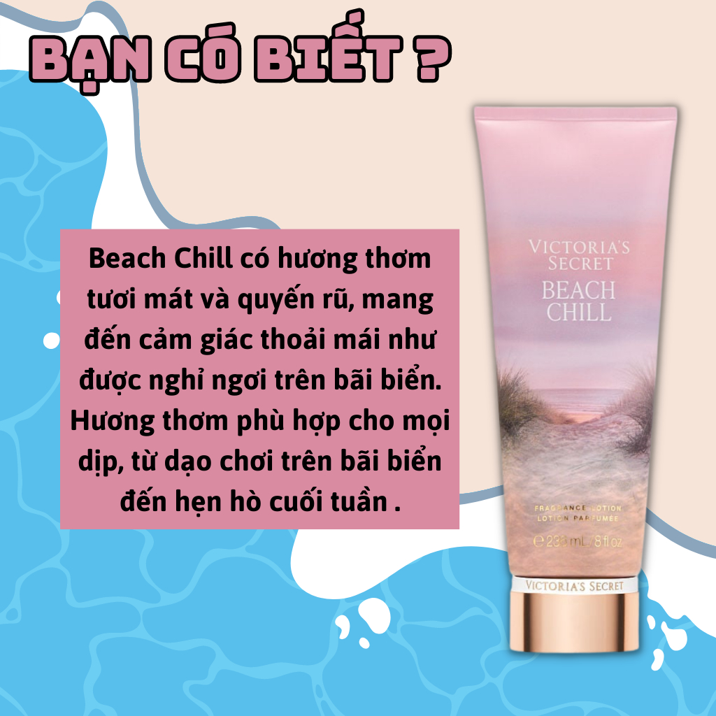 Body Mist Victoria Secret Chính Hãng Beach Chill, Xịt Thơm Body Toàn Thân Hương Nước Hoa 250ml