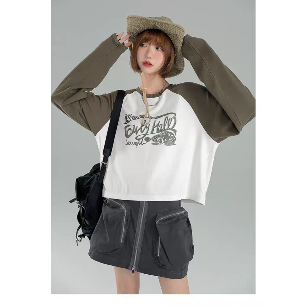 Áo thun nữ dài tay in hình ALICE, áo thun nữ cổ tròn dáng lửng - Chất xượt mềm mát