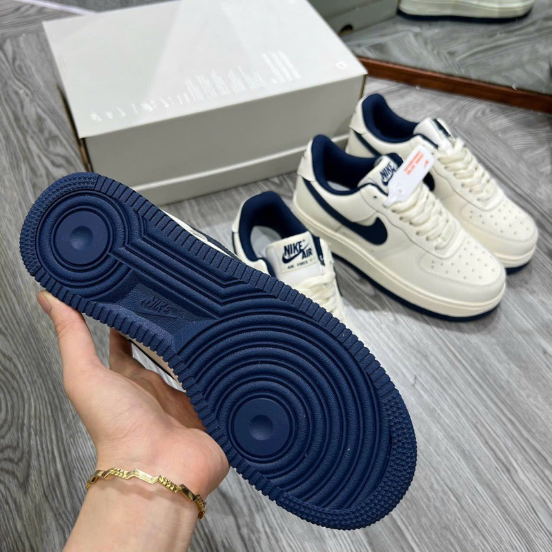 Giày af1 kem xanh vệt navy, af1 kem xanh lót xanh navy cao cấp nam nữ