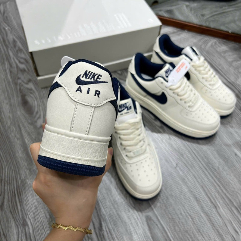 Giày af1 kem xanh vệt navy, af1 kem xanh lót xanh navy cao cấp nam nữ
